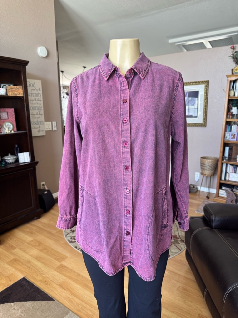 Joan Rivers pink washed button up shirt jacket w/pockets-size M